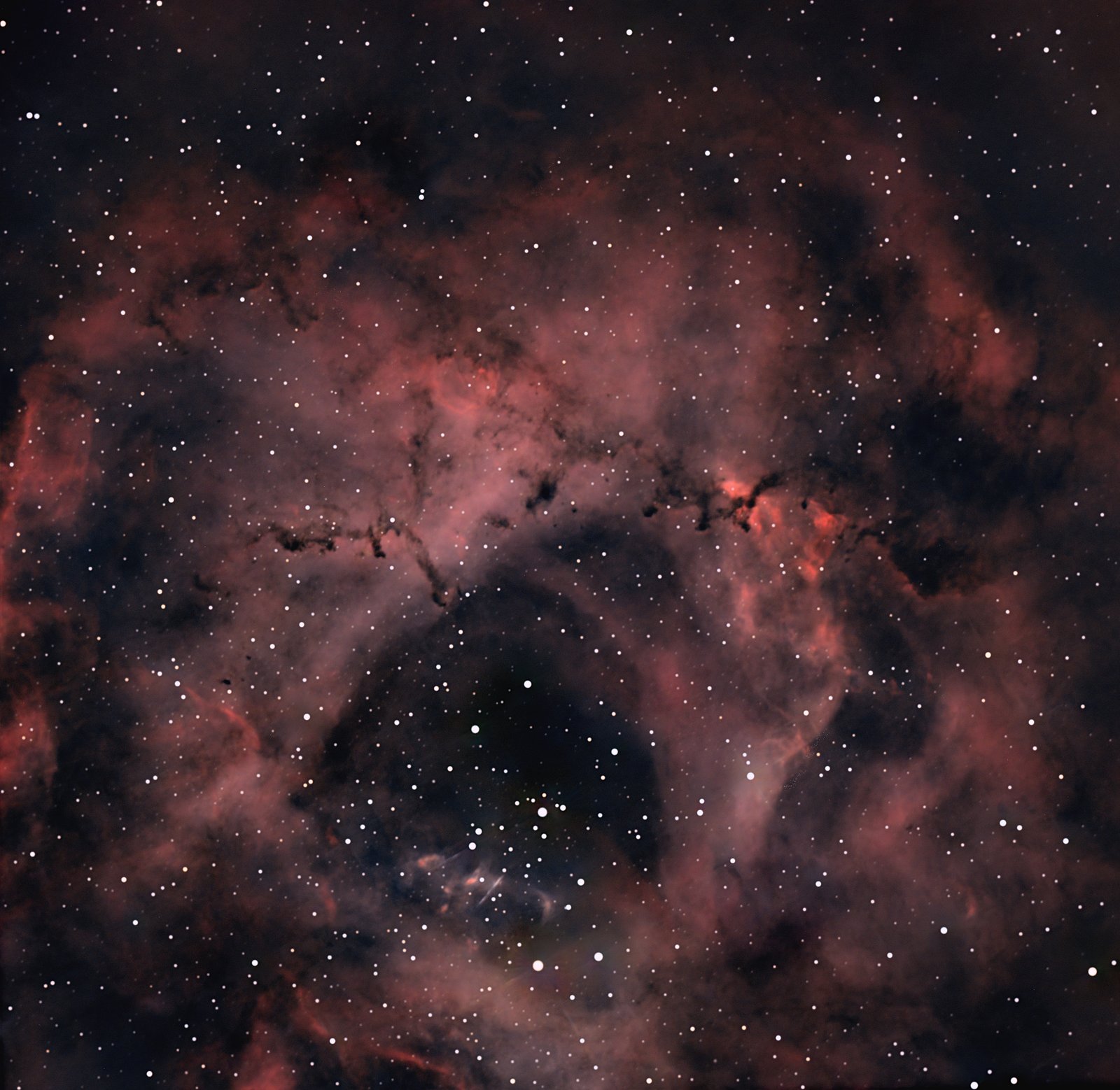 Astrofotografia di una nebulosa a emissione con dense strutture di gas e polvere cosmica, ripresa a lunga esposizione - Ita Astrophotography